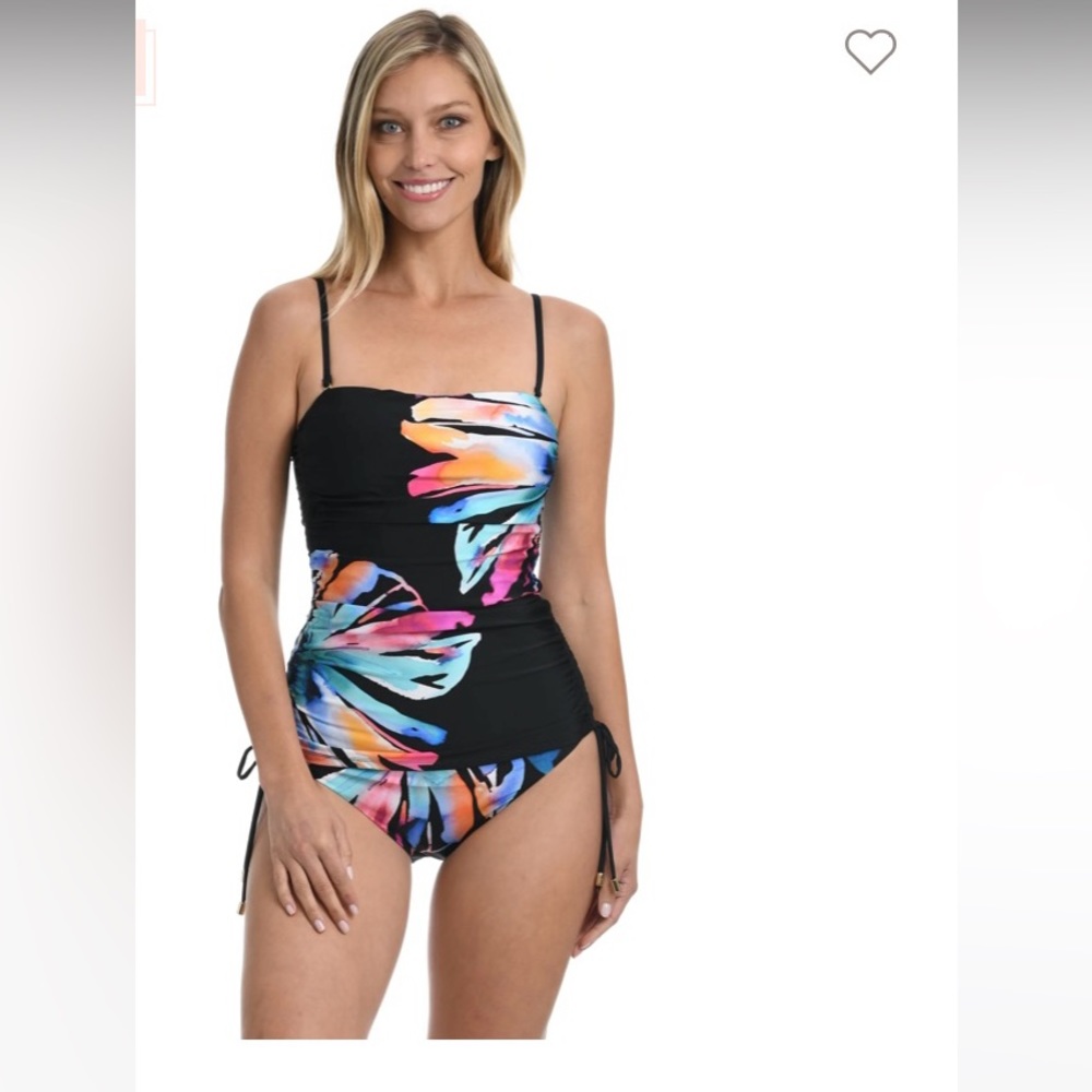La Blanca Prism Palm Bandeau Cinched Side Tankini Top Size 4